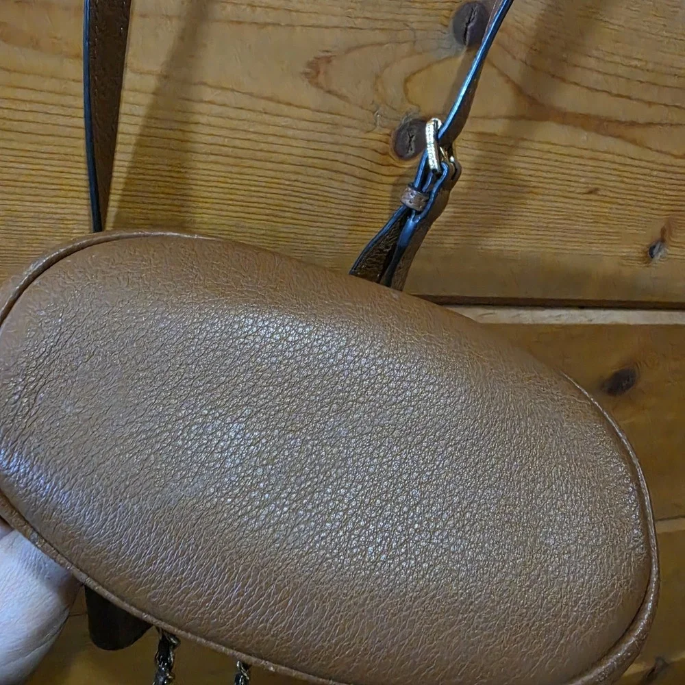 Michael Kors Crossbody Ring Tote Bag Gold Logo Hardware Brown Leather
